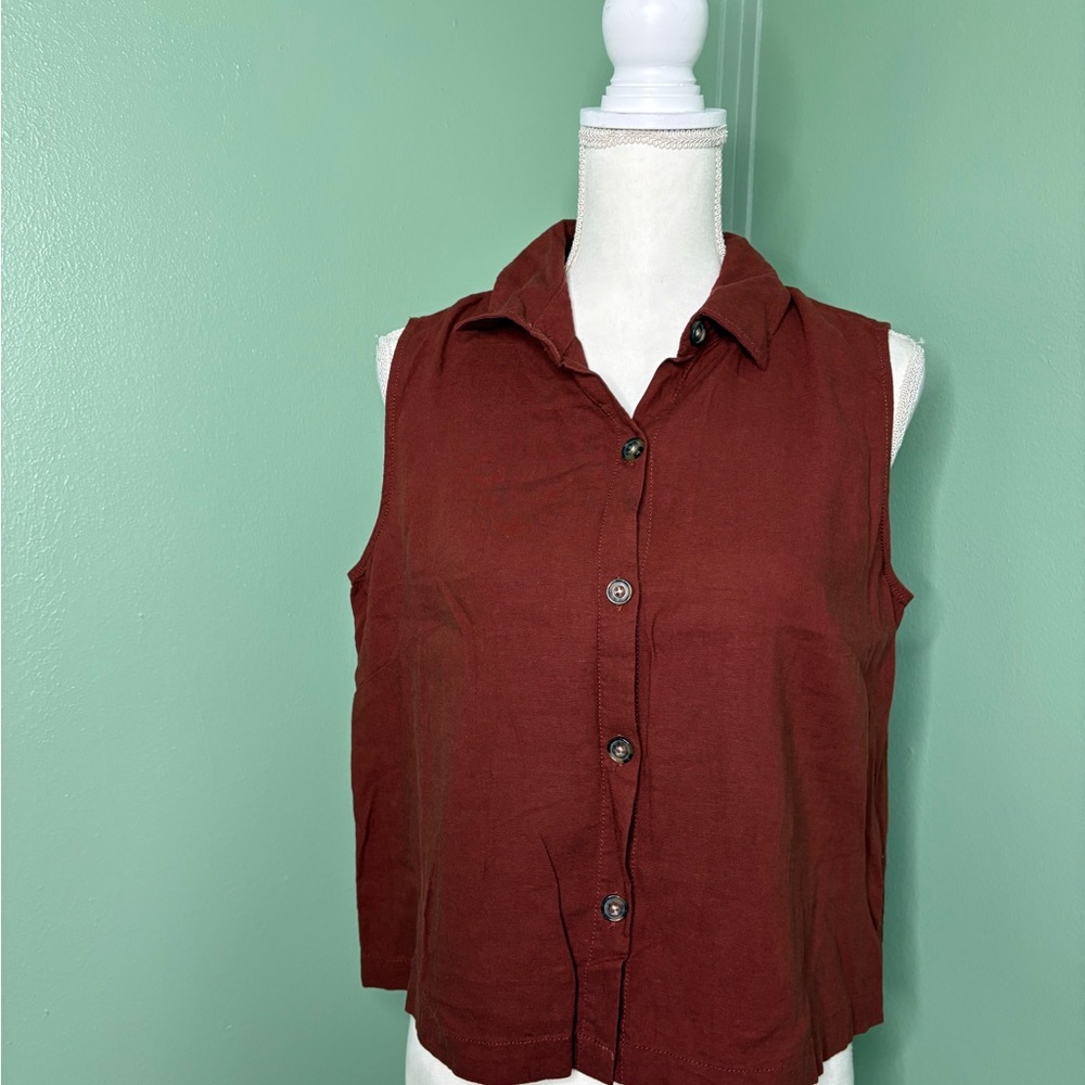 Alexander Jordan Sleeveless Button-Down Shirt - Rich Brown